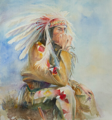 Painting titled "Listening to the vo…" by Irene Bibik-Chkolian, Original Artwork, Watercolor