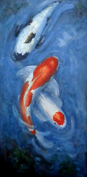 Painting titled "Koi" by Irene Butcher, Original Artwork, Acrylic