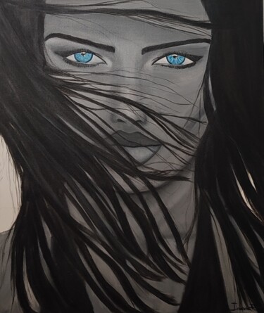 Pintura intitulada "Ojos Azules" por Irene Fernandez Alcain, Obras de arte originais, Óleo Montado em Armação em madeira