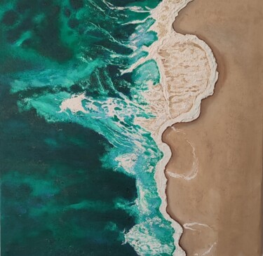 Malarstwo zatytułowany „Orilla turquesa” autorstwa Irene Fernandez Alcain, Oryginalna praca, Akryl Zamontowany na Drewniana…