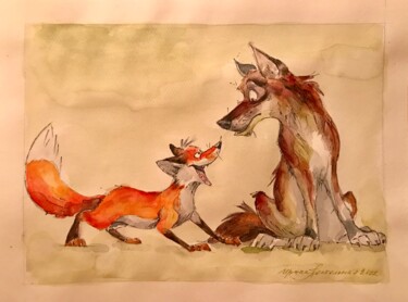 Картина под названием "Foxy red nose" - Irene Postolnaya, Подлинное произведение искусства, Акварель