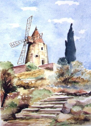 Peinture intitulée "le moulin de Daudet" par Irene Streichert, Œuvre d'art originale