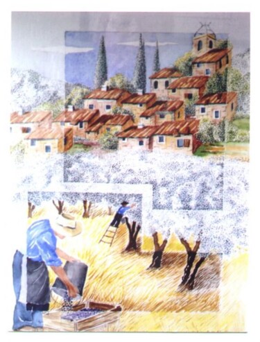 Peinture intitulée "la récolte des oliv…" par Irene Streichert, Œuvre d'art originale