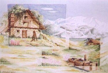 Peinture intitulée "vue sur le Mont Bla…" par Irene Streichert, Œuvre d'art originale