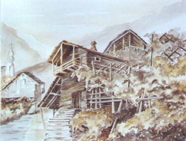 Peinture intitulée "chalets en Savoie" par Irene Streichert, Œuvre d'art originale