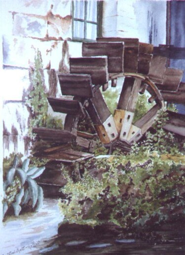 Peinture intitulée "la roue du moulin" par Irene Streichert, Œuvre d'art originale