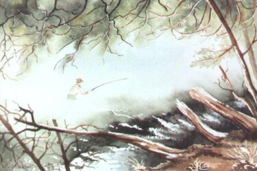 Peinture intitulée "pêcheur en eau trou…" par Irene Streichert, Œuvre d'art originale