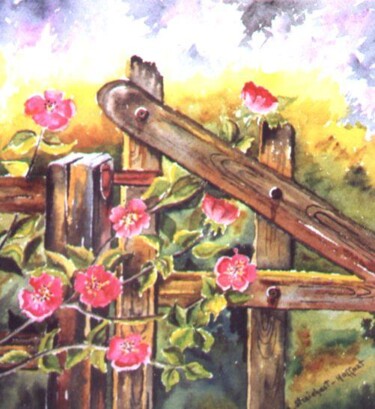 Peinture intitulée "la barrière.     aq…" par Irene Streichert, Œuvre d'art originale, Huile