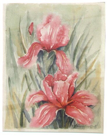 Peinture intitulée "les iris roses" par Irene Streichert, Œuvre d'art originale