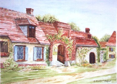 Peinture intitulée "maisons à Gerberoy" par Irene Streichert, Œuvre d'art originale