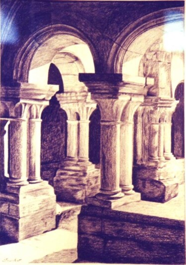 Drawing titled "Abbaye de Fontenay" by Irene Streichert, Original Artwork