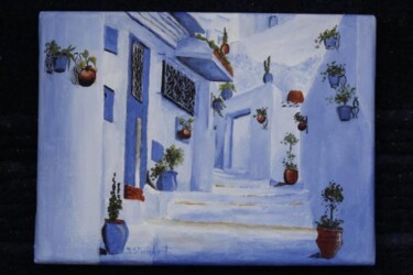 Peinture intitulée "Rue à Chefchaouen" par Irene Streichert, Œuvre d'art originale