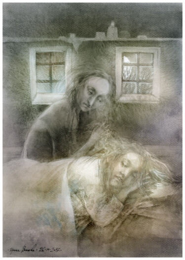 Painting titled "Kikimora (Nightmare)" by Irene Vlassova, Original Artwork, Watercolor