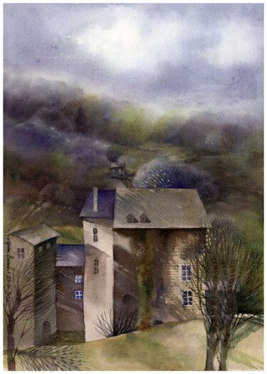 Painting titled "Village in Germany." by Irene Vlassova, Original Artwork, Watercolor