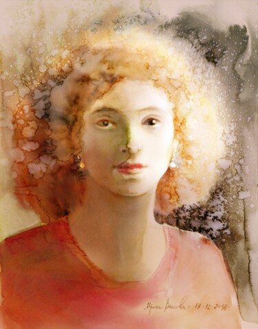 Painting titled "Parel oorbellen." by Irene Vlassova, Original Artwork, Watercolor