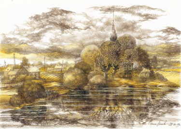 「River」というタイトルの描画 Irene Vlassovaによって, オリジナルのアートワーク, インク