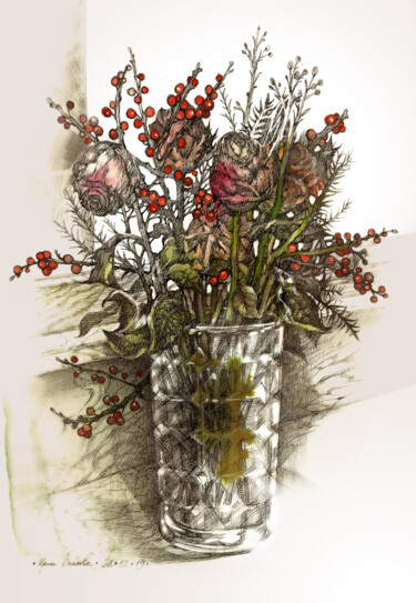 Картина под названием "Winter flowers" - Irene Vlassova, Подлинное произведение искусства, Чернила