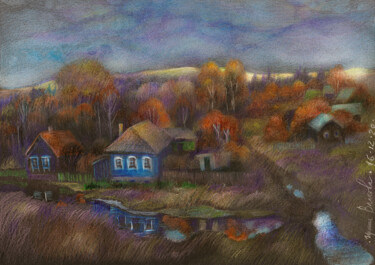 Desenho intitulada "Autumn landscape." por Irene Vlassova, Obras de arte originais, Lápis