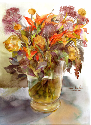 Malerei mit dem Titel "Winter_flowers" von Irene Vlassova, Original-Kunstwerk, Aquarell