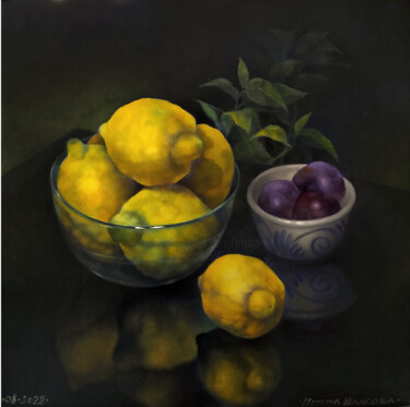 Painting titled "Still life with lem…" by Irene Vlassova, Original Artwork, Oil