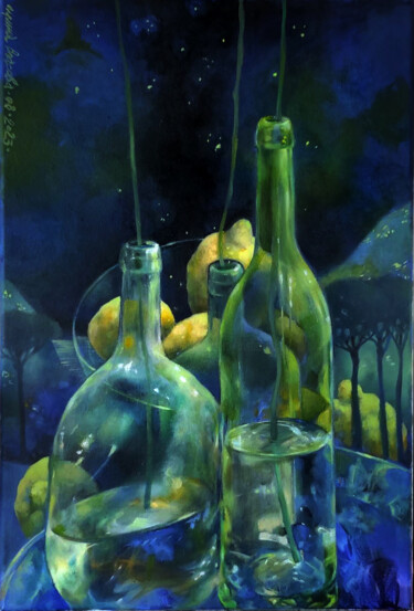 Painting titled "Still Life With Sea…" by Irene Vlassova, Original Artwork, Oil