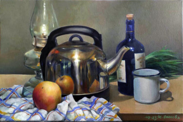 Schilderij getiteld "Still Life with Tea…" door Irene Vlassova, Origineel Kunstwerk, Olie