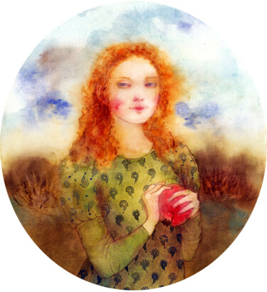 Painting titled "Pomegranate" by Irene Vlassova, Original Artwork, Watercolor
