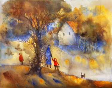 Painting titled "Tree" by Irene Vlassova, Original Artwork, Watercolor