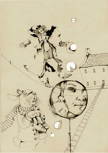 Dessin intitulée "Alice's Adventures…" par Irene Vlassova, Œuvre d'art originale, Encre