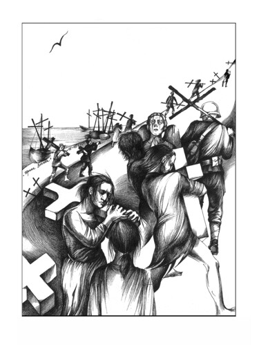 Disegno intitolato "Illustration/ Dante…" da Irene Vlassova, Opera d'arte originale, Inchiostro