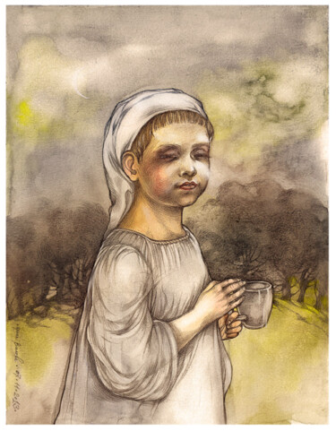 Disegno intitolato "A glass of milk" da Irene Vlassova, Opera d'arte originale, Altro