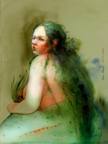 Painting titled "Undine" by Irene Vlassova, Original Artwork, Watercolor