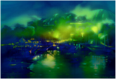 Pittura intitolato "Harbour" da Irene Vlassova, Opera d'arte originale, Tempera