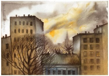 Disegno intitolato "A small landscape" da Irene Vlassova, Opera d'arte originale, Altro