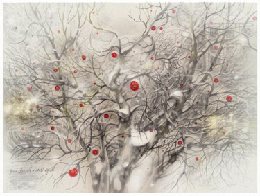 Disegno intitolato "Apple Tree" da Irene Vlassova, Opera d'arte originale, Matita