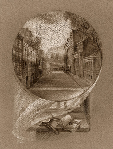 Desenho intitulada "House in an alley.…" por Irene Vlassova, Obras de arte originais