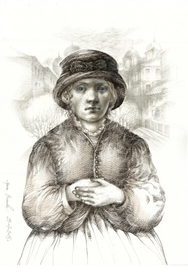 Desenho intitulada "Mädchen" por Irene Vlassova, Obras de arte originais, Tinta