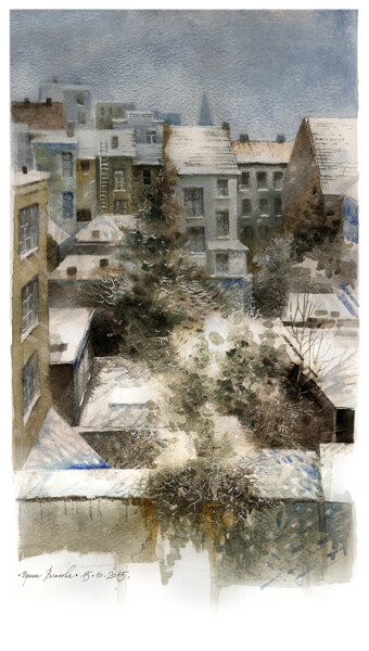 Malerei mit dem Titel "Rear Window" von Irene Vlassova, Original-Kunstwerk, Aquarell