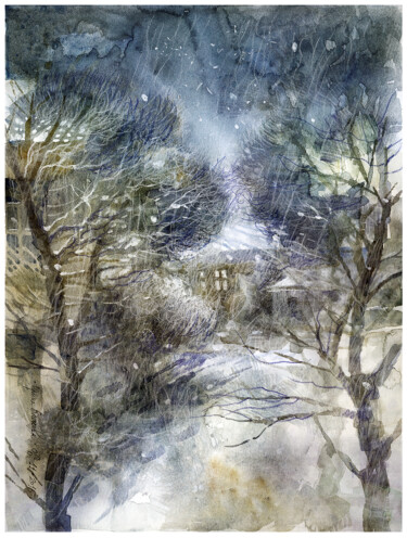 Painting titled "Winter" by Irene Vlassova, Original Artwork, Watercolor