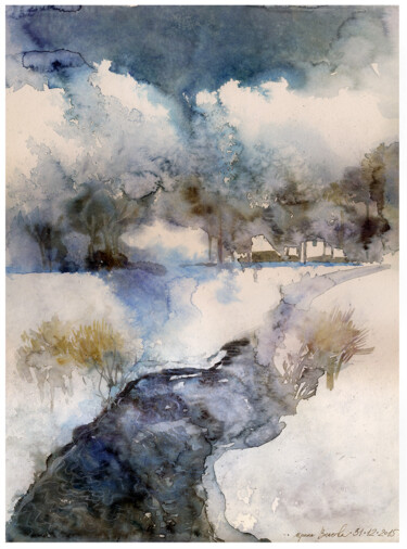 Peinture intitulée "Winter landscape" par Irene Vlassova, Œuvre d'art originale, Aquarelle