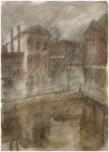 Drawing titled "Rain in Mechelen" by Irene Vlassova, Original Artwork, Pencil