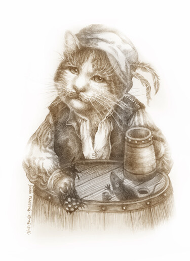 Dessin intitulée "Le Chat Botté." par Irene Vlassova, Œuvre d'art originale