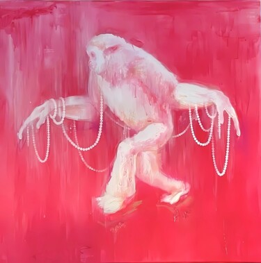 Painting titled "White monkey" by Irene, Original Artwork, Oil