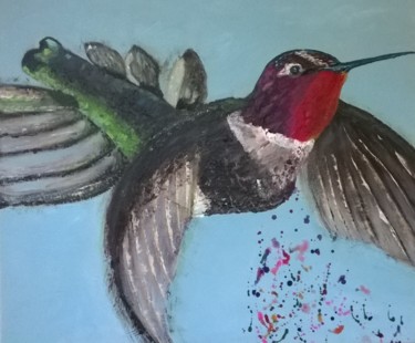 Schilderij getiteld "kolibrie-geheel.jpg" door Irene Röling - Schilderkunst, Origineel Kunstwerk, Acryl