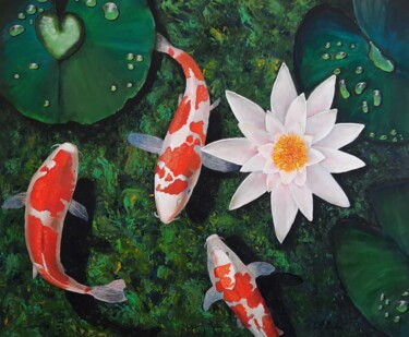 Schilderij getiteld "Yin Yang Lotus" door Irene Röling - Schilderkunst, Origineel Kunstwerk, Acryl Gemonteerd op Frame voor…