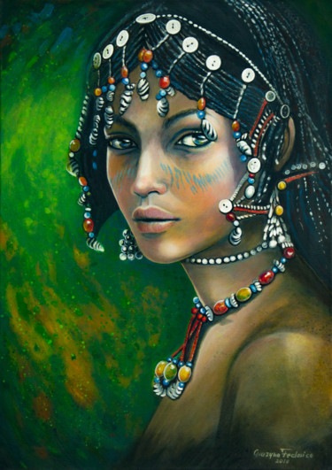 「Die Frau aus Äthiop…」というタイトルの絵画 Grazyna Federicoによって, オリジナルのアートワーク, アクリル