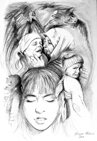 Drawing titled "Gedanken" by Grazyna Federico, Original Artwork, Pencil