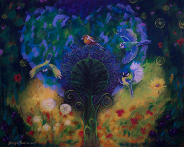 Painting titled "The magic garden" by Grazyna Federico, Original Artwork, Acrylic