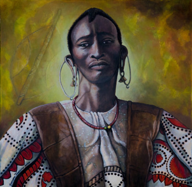 Painting titled "Maasai Warrior" by Grazyna Federico, Original Artwork, Acrylic