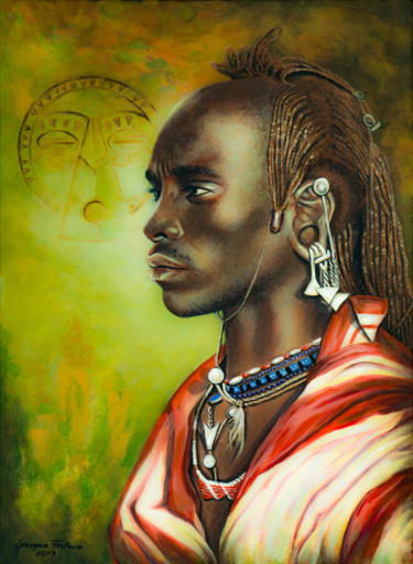 Malerei mit dem Titel "Der Massai" von Grazyna Federico, Original-Kunstwerk, Acryl